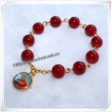 Religious 8mm Red Glass Beads Finger Rosary with The Virgin Mary (IO-CE018)